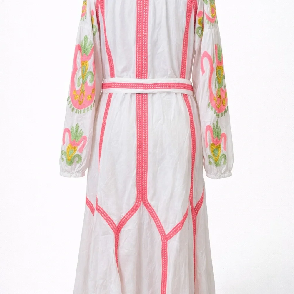 Embroidered White and Pink Maxi Dress - Picture 4 of 5